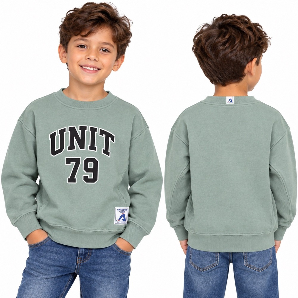 Zara Kids Boys Unit 79 Graphic Sweatshirt Sage Green Size 6-7 Years 122cm